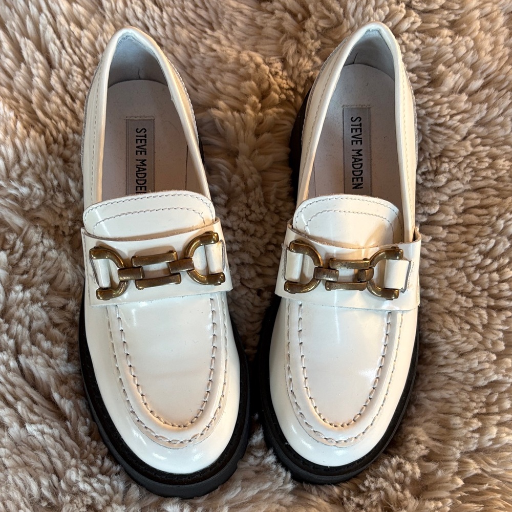 Steve Madden White Flats with Gold Detail